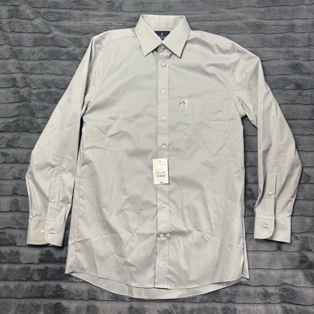 Stafford Travel Fitted Dress Shirt Mens 15 32-33 Rockefeller Gray Broadcloth NWT